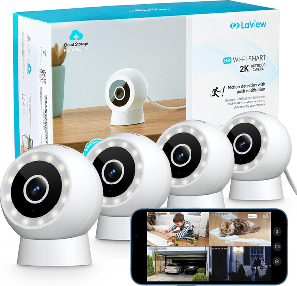 4MP 2K Security Cameras Outdoor Indoor Wired,IP65, Starlight Sensor & 100 Ft Night Vision,Motion/Person Detection,2-Way Audio/Spotlight,US Cloud,Compatible With Alexa,iOS & Android & Web Access