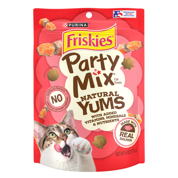 Friskies Purina Natural Cat Treats Party Mix Natural Yums With Real Chicken & Vitamins Minerals & Nutrients - (Pack Of 6) 6 Oz. Pouches