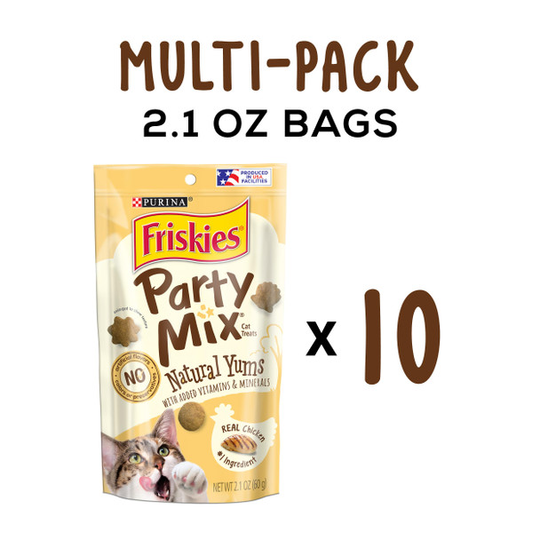 Friskies Purinanatural Cat Treats Party Mix Natural Yums With Real Chicken & Vitamins Minerals & Nutrients - (Pack Of 10) 2.1 Oz. Pouches