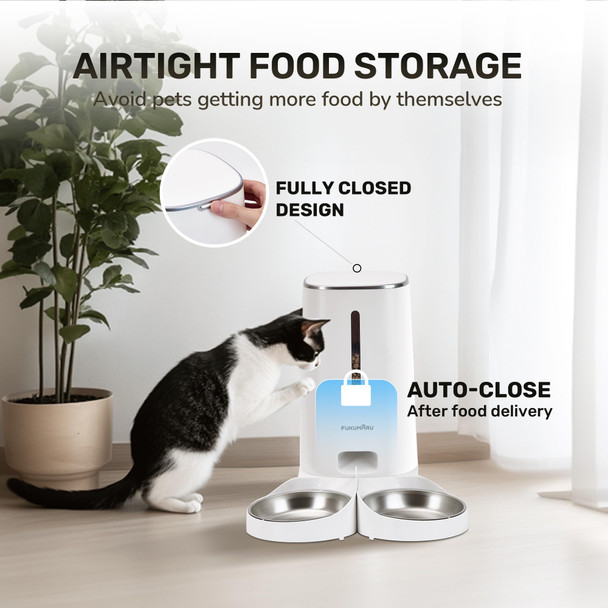 Fukumaru Automatic Cat Feeder 4L Dog Feeders With Double Bowls Support Diy Meals And Timed Control Wifi Cat Sfood Dispenser Suit For Most Pet Food