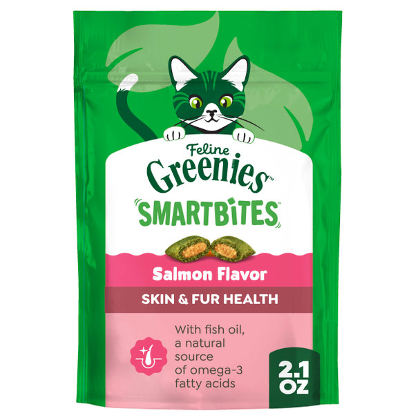 Greenies Cat Treats Feline Smartbites Skin & Fur Health Crunchy And Soft Cat Treats Chicken Flavor 4.6 Oz. Pack