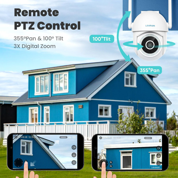 litokam 4MP Security Camera Outdoor, 2.5K Wi-Fi Camera for Home Security Outside with Color Night Vision, 360° PTZ Home Camera with AI Motion Detection, Siren & 2-Way Talk (No Monthly Fee) litokam 4MP Security Camera Outdoor, 2.5K Wi-Fi Camera for Home Security Outside with Color Night Vision, 360° PTZ Home Camera with AI Motion Detection, Siren & 2-Way Talk (No Monthly Fee)