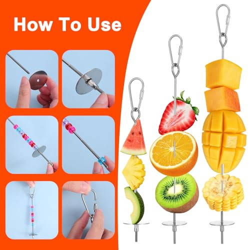 Hjzhii 3Pcs Bird Cage Food Holder 3 Sizes Stainless Steel Parrot Fruit Stick Feeder Fruit Vegetable Treats Skewer Bird Cage Feeder Foraging Toy For Parakeet Budgie Macaw