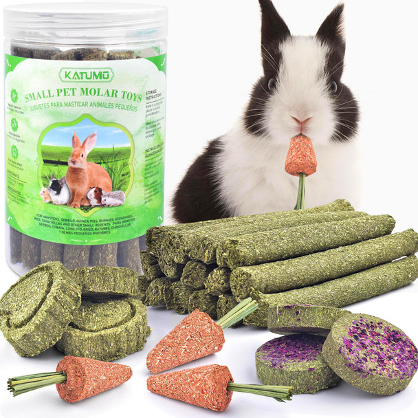 Katumo 24Pcs Rabbit Chew Treats Healthy Bunny Treats Natural Timothy Hay Sticks Rabbit Small Animal Chew Toys