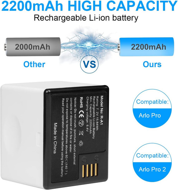 Mrupoo Batteries (2-Pack) Compatible with Arlo Pro, Arlo Pro 2 / Rechargeable 7.2V Upgraded Lithium Li-ion Batteries Pack Mrupoo Batteries (2-Pack) Compatible with Arlo Pro, Arlo Pro 2 / Rechargeable 7.2V Upgraded Lithium Li-ion Batteries Pack