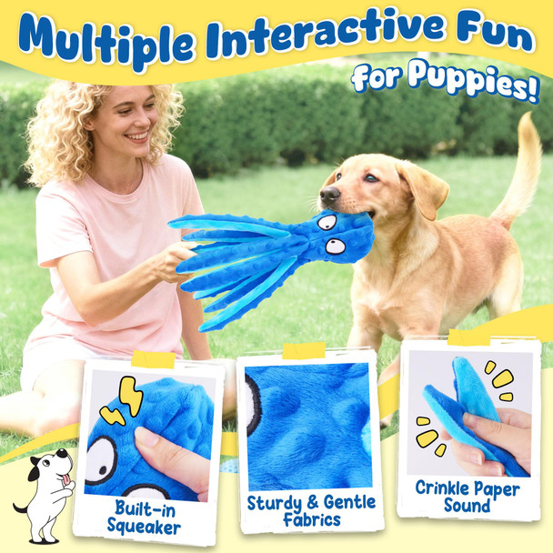 Kipritii 9-Pack Interactive Puppy Dog Toys For Small Dogs No-Stuffing Squeaky Octopus-Shaped Toy Cute Plush & Engaging Chew Toys For Puppy Teething To Keep Them Busy