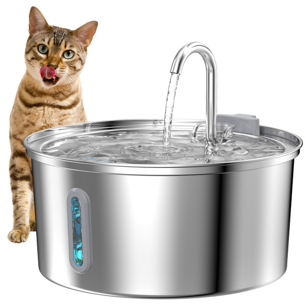 Koogmoon Cat Water Fountain Stainless Steel: 2.2 L Cat Fountain For Drinking - Automatic Pet Water Fountain For Cats Inside - Metal Cat Dog Water Dispenser Bowl With Faucet Water Level Window Ultra Quiet Pump