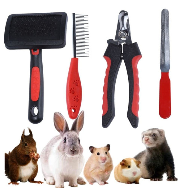 Kunbiuh Rabbit Professional Nail Clippers Grooming Kit With Pet Shedding Slicker Brush Pet Grooming Comb Nail Clipper Trimmer For Rabbit Puppy Kitten Guinea Pig Hamster Ferret (4Pcs)