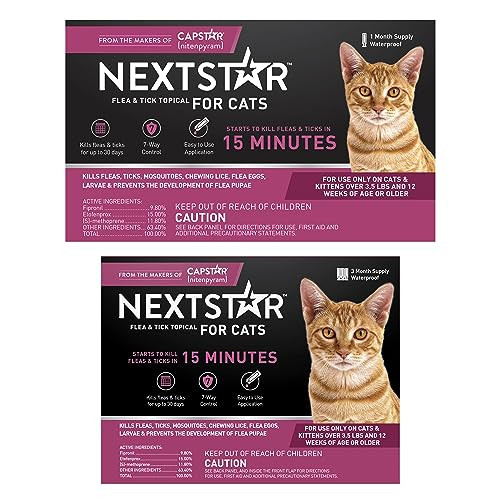 Nextstar Flea And Tick Prevention For Cats Repellent And Control Fast Acting Waterproof Topical Drops For Cats Over 3.5 Lbs 3+1 Month Bundle