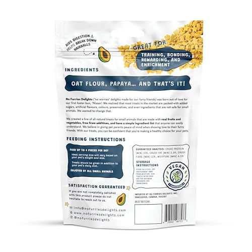 No Furries Delights Treats 100% All Natural Mini Bites For Rabbit Hamster Guinea Pig Chinchilla Pet Rat Mice Gerbil Bird Healthy Enrichment Bonding Rewarding Training (Papaya Bites 50G)