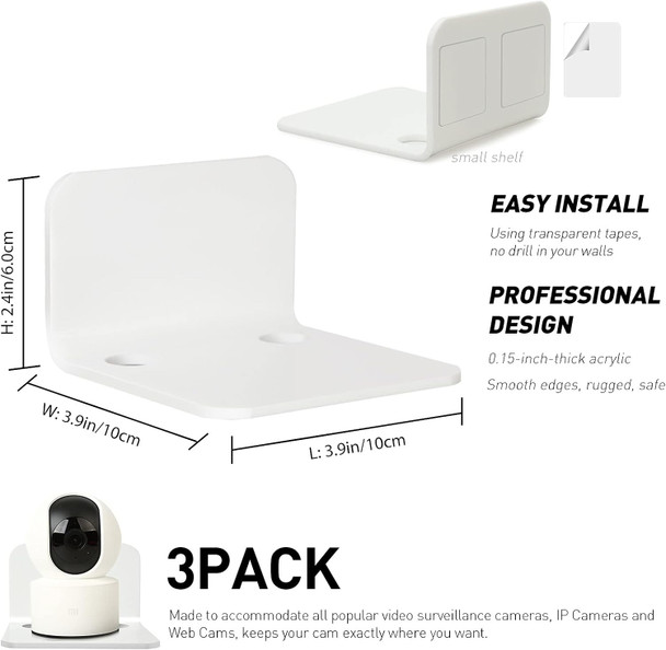 OAPRIRE White Floating Wall Shelves Set of 3 for Security Cameras, Baby Monitors, Speakers & More - Universal Acrylic Small Wall Shelf with Cable Clips, 10-Piece Strong Tapes, No Drill OAPRIRE White Floating Wall Shelves Set of 3 for Security Cameras, Baby Monitors, Speakers & More - Universal Acrylic Small Wall Shelf with Cable Clips, 10-Piece Strong Tapes, No Drill
