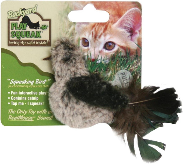 Our Pets Ourpets Play-N-Squeak Real Birds Interactive Cat Toys With Catnip (Cat Toys For Indoor Cats Catnip Toy For Cats With Bird Chirping Electronic Sound And Feather)