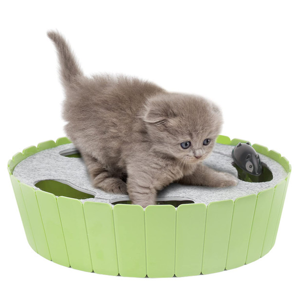 Pawaboo Interactive Cat Toy With Running Mouse Electronic Motion Cat Toy Automatic Teaser For Indoor Cats Pop And Play Hide Seek Cat Toys Hunting Mouse For Pet Cat Kitten Play Fun Exercise Green