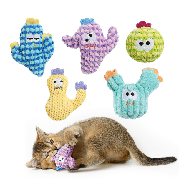Pawsible Cat Toys For Indoor Cats 100% Pure Organic Catnip-Filled Toys Without Cotton Interactive Cactus Kitten Toy For Anxiety Relief Soft Cute Teething &Chew Toys 5 Pack