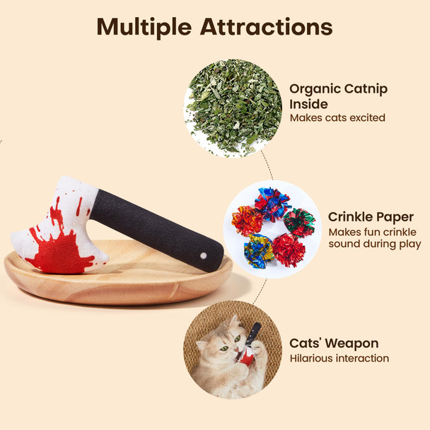 Potaroma 4Pcs Cat Toys Horror Halloween Knife-Shaped Kitten Catnip Crinkly Sound Toys Indoor Exercise For All Cat Breeds 6.5 Inches