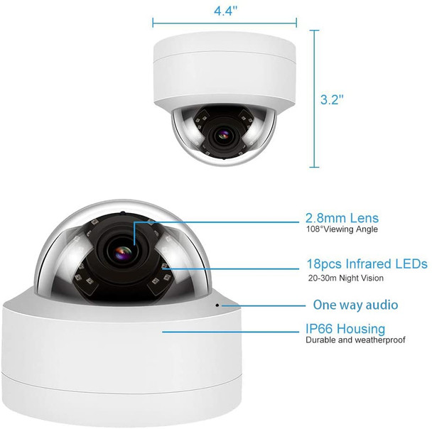 5MP PoE IP Dome Security Camera, 2.8mm Wide Angle, H.265 IP66 Waterproof Built-in Micphone/Audio, Compatible with Hik Vision NVR, Not PTZ Camera