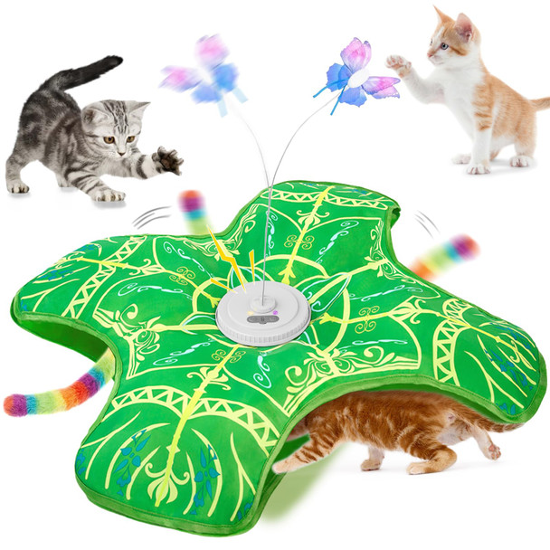 Qraxond Interactive Cat Toys For Indoor Cats[Ly D] Rechargeable Touch Activated Hide And Seek Kitten Toys For Bored Indoor Adult Cats With Fluttering (Green)