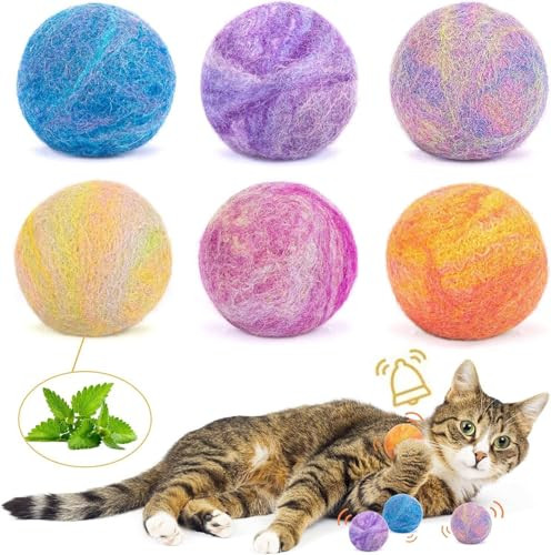 Retro Shaw Cat Toys BallsCatnip Ball With Bell InsideWool Balls Toy With Silvervine Catnip Fill DInteractive Cat Nip Ball For Indoor Kitten Kitty 6 Pcs