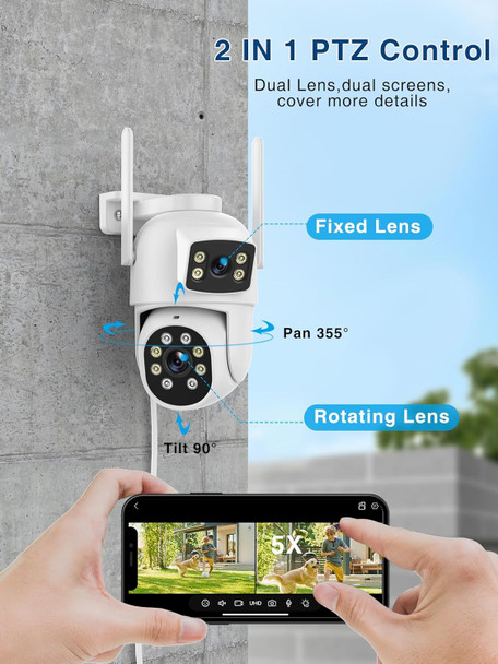 Dual Lens Security Camera Outdoor, 2.5K/6MP WiFi Outdoor Cameras for Home Security with Auto Tracking, Human Detection, 30m Color Night Vision, Two-Way Audio, IP66, Support Alexa/Google Dual Lens Security Camera Outdoor, 2.5K/6MP WiFi Outdoor Cameras for Home Security with Auto Tracking, Human Detection, 30m Color Night Vision, Two-Way Audio, IP66, Support Alexa/Google