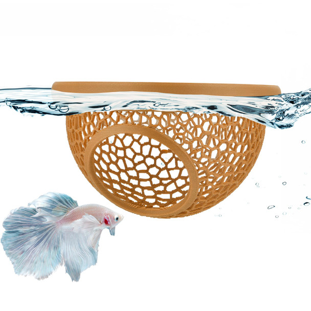 Sicutoz Floating Betta Hide & Shrimp Cave Â€Œ 3D Printed Aquarium Decor Multi-Functional Hammock Feeding Ring & Safe Resting Spot For Betta Shrimp & Small Fish (Pla Eco-Safe)