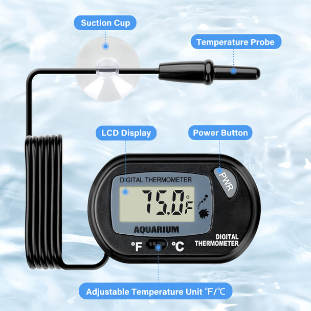 Simple Deluxe Lcd Digital Aquarium Thermometer Reptile Fish Tank Water Terrarium Temperature With Suction Cup For Turtle