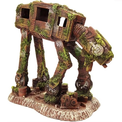 Slocme Aquarium At-At Imperial Walker Decorations - Fish Tank Resin Robot Tropical Betta Fish Hide Cave Ornament