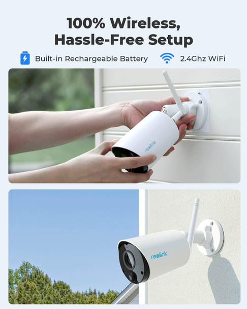 REOLINK 3MP Cameras for Home Security Outside, No Hub Needed, Rechargeable Battery Powered, People/Vehicle Detection, 2.4GHz WiFi, Local Storage, Compatible with Alexa, Argus Eco (Pack of 2)