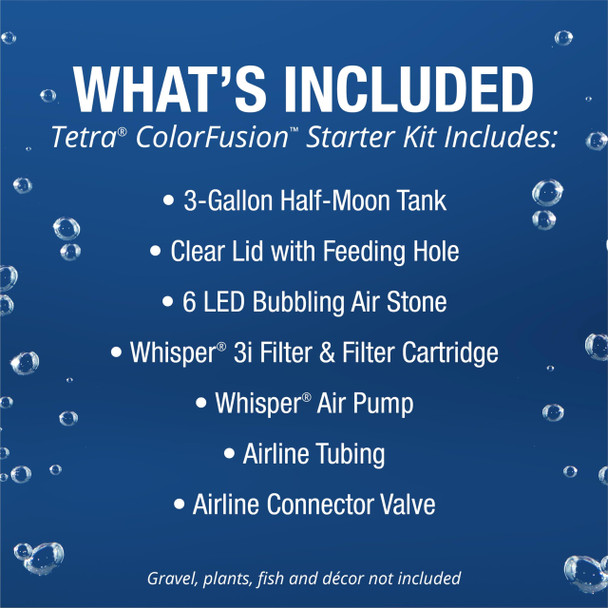 Tetra 3 Gallon Small Fish Tank Aquarium Starter Kit With Filter Air Pump & Color Changing Light Half Moon Shape For Gold Fish & Betta