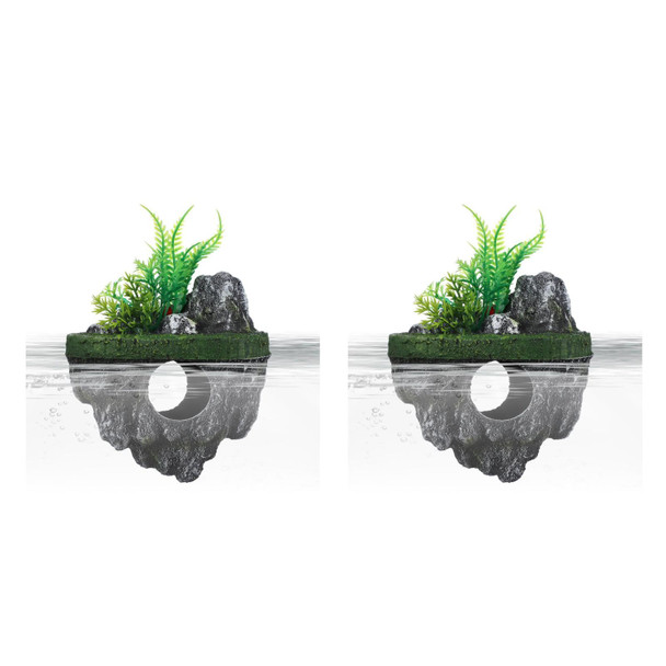 Toddmomy Floating Aquarium Decoration Realistic Resin Rock With Plants Fish Tank Ornament Fish Shelter Floating Island For Aquascaping 7.48X5.31X4.33In