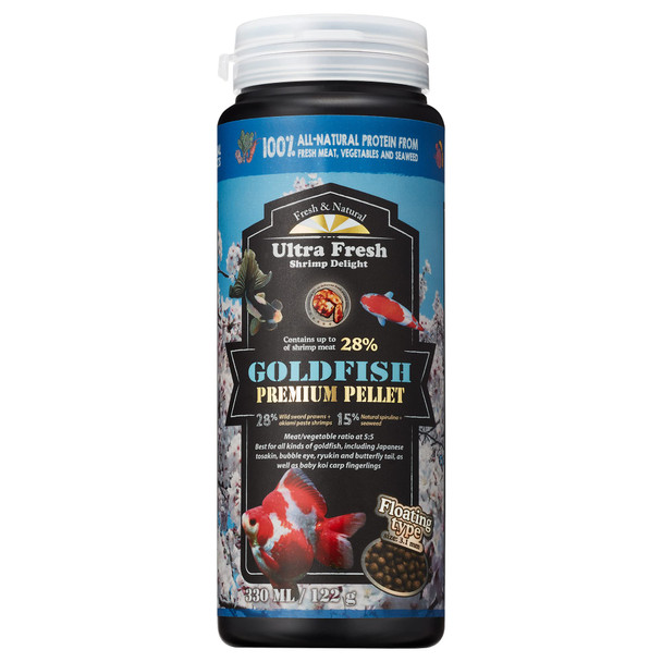 Ultra Fresh Floating Goldfish Food Color Enhancing Balanced Diet All Natural Ingredients Clear Water Formula Goldfish Premium Pellet 4.6 Oz