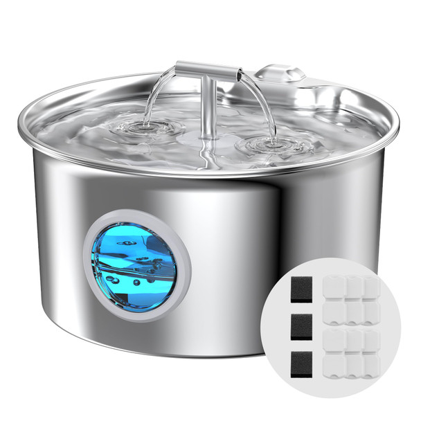 Umocuoy Cat Water Fountain Stainless Steel: 2.6L Cat Fountain For Drinking - Pet Water Fountain For Cats Indoor - Automatic Pet Water Dispenser Bowl - Best Auto Feeding Supplies For Small Dog Large Kitty