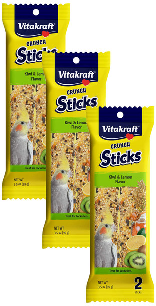 Vitakraft Crunch Sticks Cockatiel Treats Golden Honey Flavor Â€Œ Triple-Baked Snack With Vitamins A D3 E Riboflavin And B12 Â€Œ Natural Wood Chew Center And Cage Clip Holder Â€Œ Engaging 2 Stick Pack