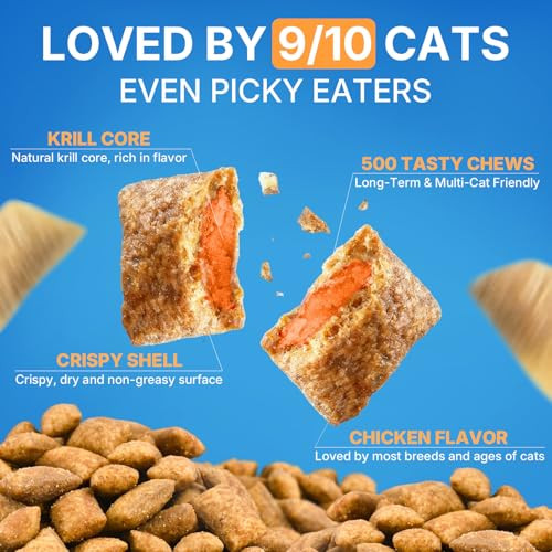 Weallin L-Lysine Chews For Cats 500 Chews Immune & Respiratory Support Crunchy Shell With Krill Core With Colostrum & Omega-3S For Sneezing And Runny Nose Chicken Flavor For All Ages & Breeds Cats
