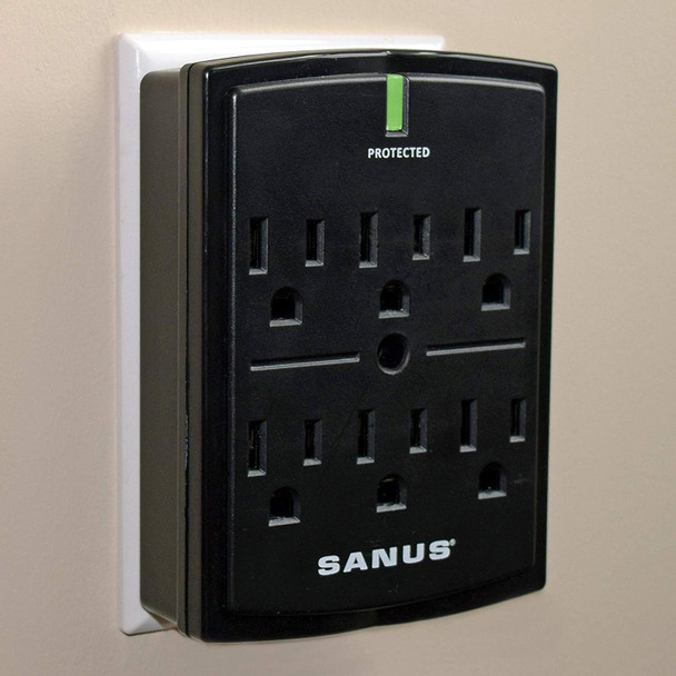 SANUS On-Wall Low Profile 1080J Fireproof Surge Protector with 6 AC Outlets & 3 Lines of Protection - Includes Power Signal Filtering Black SANUS On-Wall Low Profile 1080J Fireproof Surge Protector with 6 AC Outlets & 3 Lines of Protection - Includes Power Signal Filtering Black