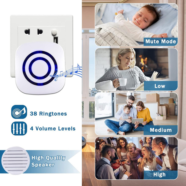 Motion Sensor Alarm, Wireless Driveway Alarm, Home Security Business Detect Alert with 4 Sensor and 1 Receiver,38 Chime Tunes - LED Indicators for Indoor Use