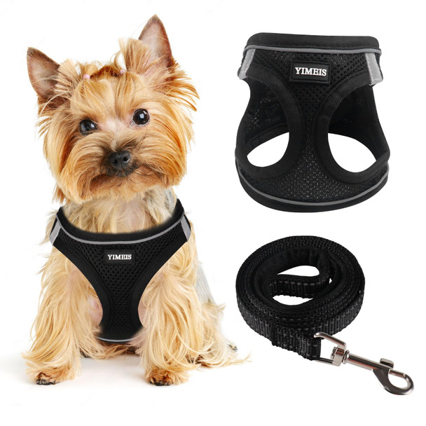 Yimeis Dog Harness For Small Dogs And Leash Set Honeycomb Grid Reflective Lightweight Harness & Anti-Twist Pet Lead (Multi Color Size: Xs-S-M) (S Black)