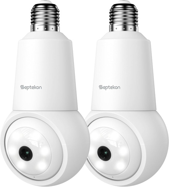 Septekon 4MP Light Bulb Camera 2 Pack, 360 Light Socket Security Camera Outdoor Indoor 2.4GHz WiFi, 2K Full Color Night Vision, Motion Detection Alarm, IP65 Waterproof, Two-Way Audio Septekon 4MP Light Bulb Camera 2 Pack, 360 Light Socket Security Camera Outdoor Indoor 2.4GHz WiFi, 2K Full Color Night Vision, Motion Detection Alarm, IP65 Waterproof, Two-Way Audio