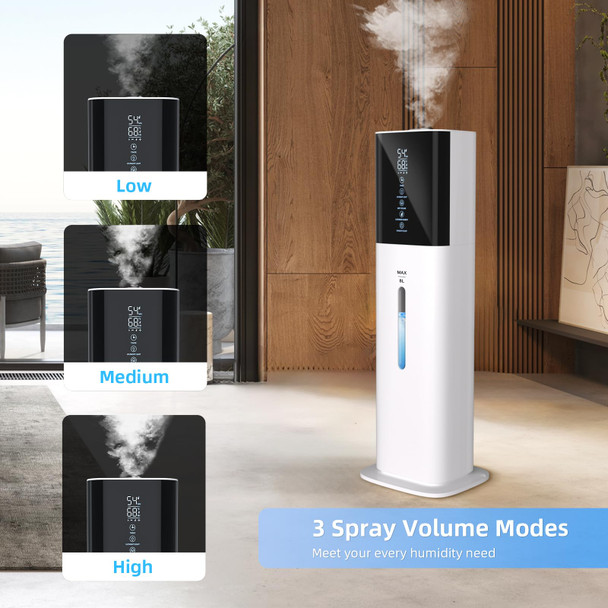 2.11Gal Ultrasonic Cool Mist Humidifier with Timer and Humidistat for Large Rooms - Home, Bedroom, Baby, Adults, Plants - White