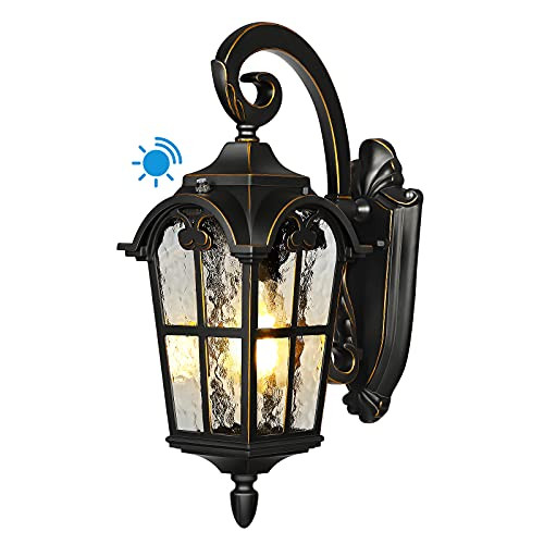 Dewenwils Dusk To Dawn Outdoor Wall Light Waterproof Exterior Light Fixture Roman 17.7" H Wall Mount Sconce Porch Lights Outside Wall Lantern For House Garage Patio E26 Socket Black