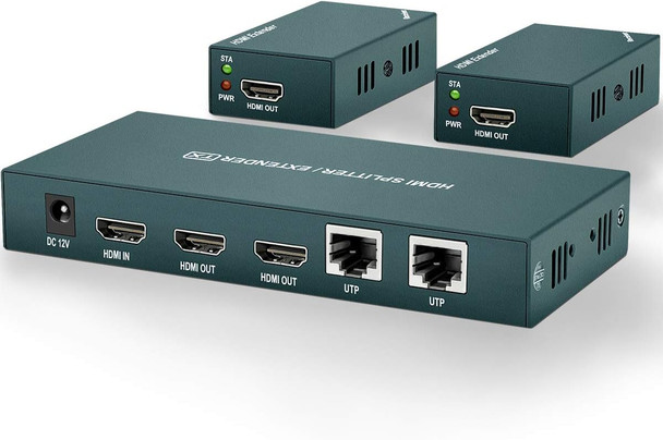 HDMI Extender Splitter 1x2, HD1080P@60Hz & 3D Visual, Extending 165ft (50m) Length Transmission Over CAT5e/CAT6/CAT7 Cable, 2 Channel Transmission with 2 HDMI Loop Out1 HDMI Extender Splitter 1x2, HD1080P@60Hz & 3D Visual, Extending 165ft (50m) Length Transmission Over CAT5e/CAT6/CAT7 Cable, 2 Channel Transmission with 2 HDMI Loop Out1