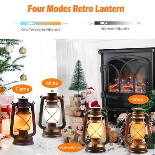 Marlrin Lantern Led Battery Powered Camping Lamp Outdoor Hanging Rechargeable Lantern Flickering Flame Retro Lanterns Remote Control 4 Modes Non-Solar Light 2 Pack