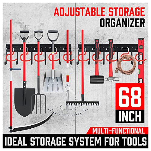 Sedy 68 All Metal Garden Tool Organizer Hooks - Garage Wall Organizer Sturdy Garden Tool Storage System Yard Tool Garage Tool Organizer Wall Mount Shed Organization Shovel Broom Rake Holder
