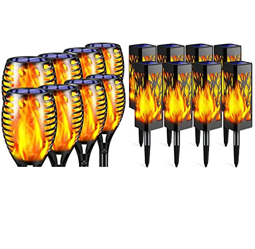 Tomcare Solar Lights Outdoor Flickering Flames Solar Torches Lights Solar Pathway Lights 8 Pack