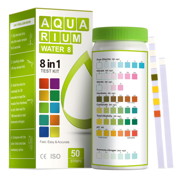Aawipes 8-In-1 Aquarium Test Kit (150 Strips) For Freshwater & Saltwater - Quick & Accurate Water Testing For Aquariums & Ponds. Tests Chlorine Hardness Ph Ammonia Nitrogen Etc. (K02-150)