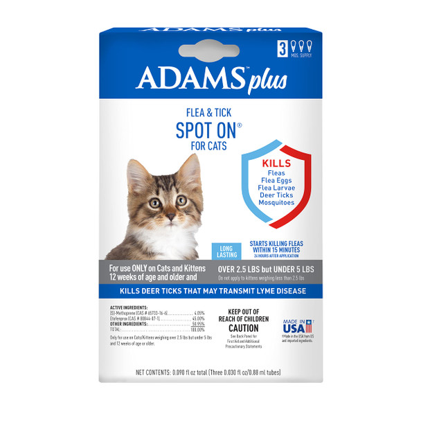 Adams Plus Flea & Tick Spot On For Cats Over 2.5 Lbs But Under 5 Pounds 3 Month Supply