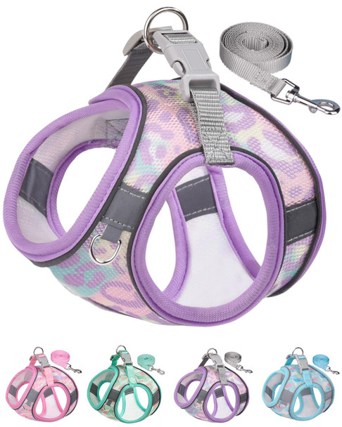 Aecllcea Dog Harness (Purple S) - Jacquard Fabric Easy Step-In No Pull Reflective Strip Small Dog Harness And Leash Set