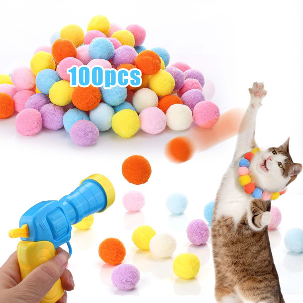 Aiersa Cat Toy Ball Launcher Plush Ball Shooting Gun With 20 Pom Pom Balls Interactive Indoor Cat Fetch Toy