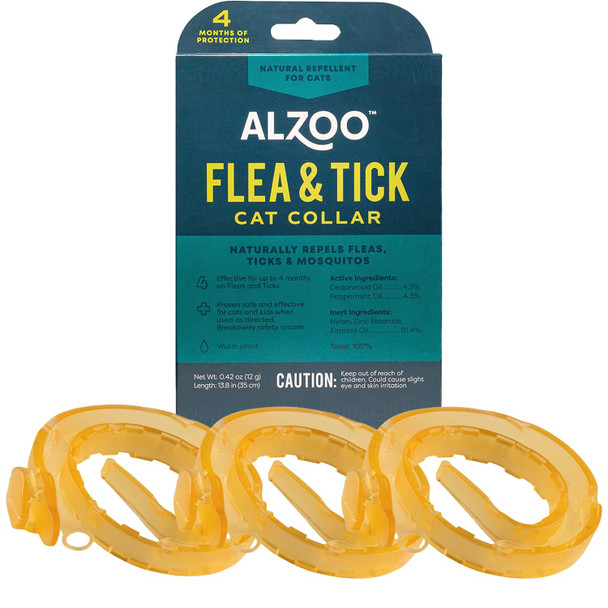 Alzoo Flea & Tick Cat Collar Helps Repel Fleas Ticks & Mosquitoes Plant-Based Active Ingredients Phthalates And Pvc Up To 8 Months Protection Pack Of 3