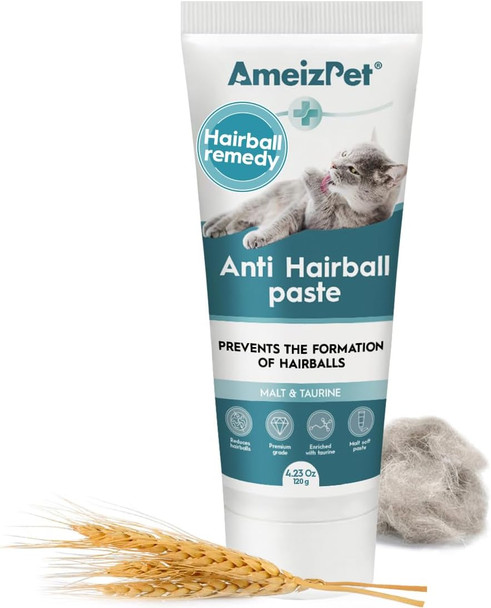 Ameizpet Hairball Remedy For Cats Anti-Hairball Malt Paste For Pet Fur Treatment For Long & Short Fur Cats 4.23 Oz (120G)