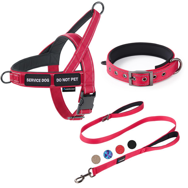 Annchwool No Pull Dog HarnessHeavy Duty Reflective Collar & Leash Set-Leash With Double Handle & Car Seatbelt Clip-Easy Control For Walking Training Medium Large Size Dogs(BrownL)